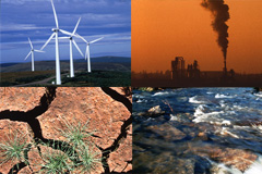 Vėjo jėgainės, fabrikas, sausa žemė, tekantis vanduo